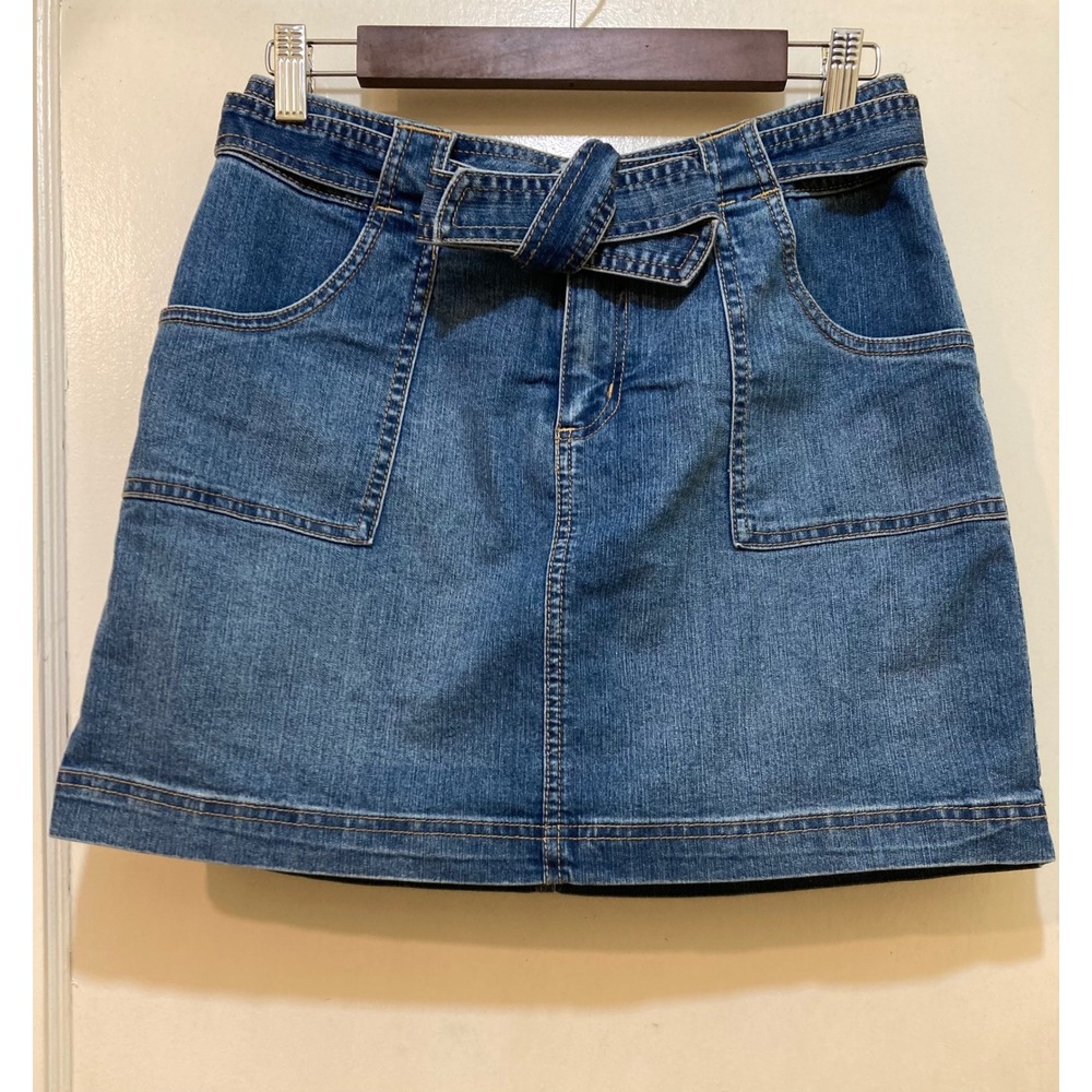 St. John's Bay Womens Skort Denim Size 12 Medium Wash Tie Waist Preppy Utility